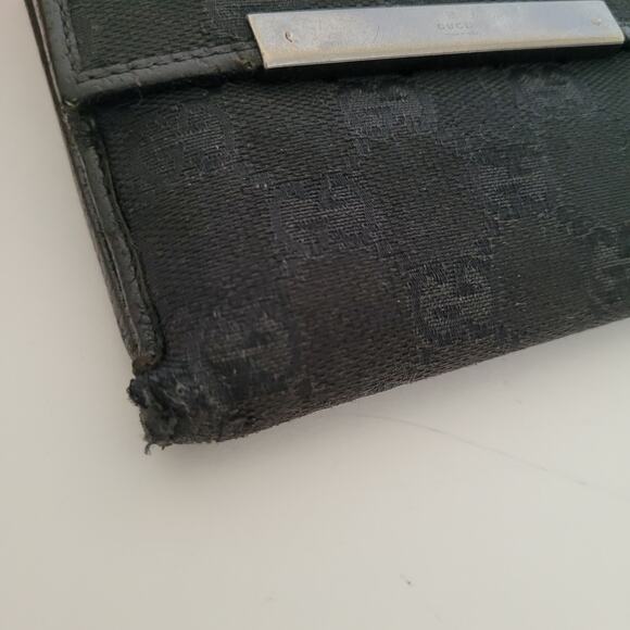 GUCCI GG Logo Plate Canvas Leather Card Bil Wallet Medium Monogram Bifold Black - Picture 14 of 14